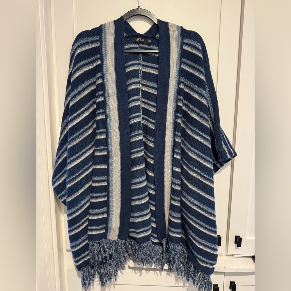 Ralph Lauren Black Label Navy and White Knit Poncho